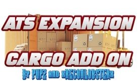 Title text 'ATS Expansion Cargo Add On' in front of stacks of shipping containers and boxes.